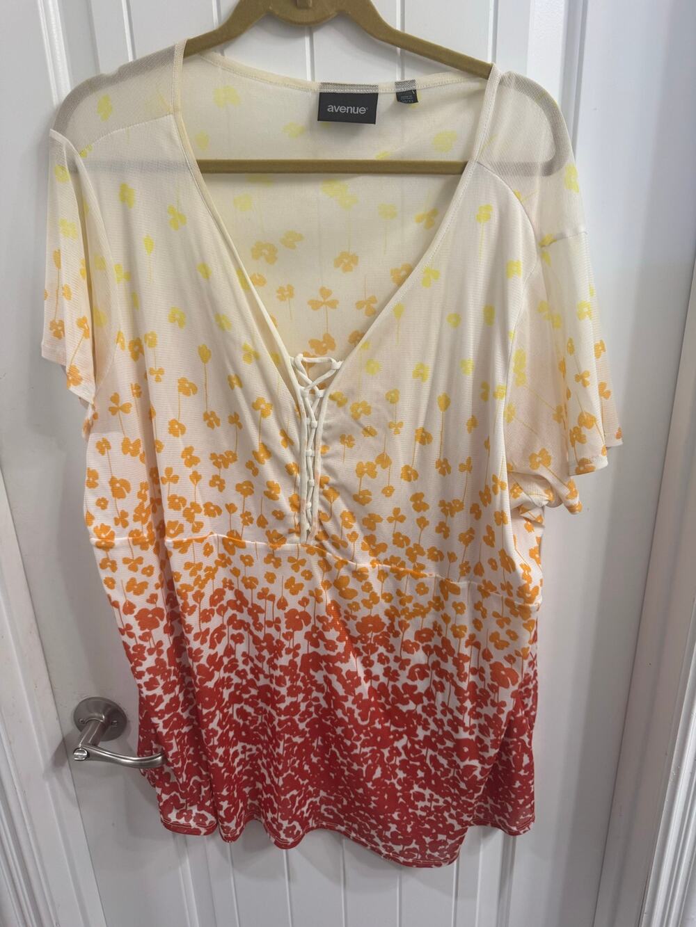 Avenue Plus Size 30/32 Sheer Multicolor Ombré Lace Up Top